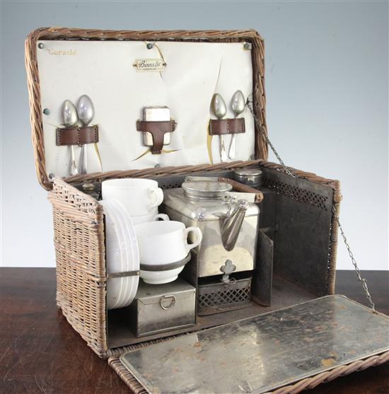 A wicker motoring picnic hamper, by Binns of Sunderland, 15.25in.